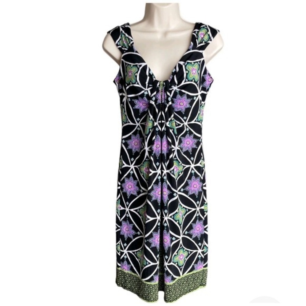 B.Calm Geometric Floral Shift 10 Sun Dress‎ Artsy Y2K Boho Office Beach Summer